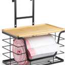 CACHOLIV Large Trash Bag Holder - Extra Large Garbage Bag Holder with Stackable Bamboo Top, Adjustable Hooks for Cabinet Door - Organizers in Kitchen/Pantry