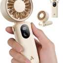 Aecooly Mighty Portable Handheld Fan | 20H Max Cooling Time | 3 Flexible Modes | 5 Speeds Wind | Battery Level Display | USB Rechargeable Mini Personal Battery Powered, Gifts for Women, Travel -Beige