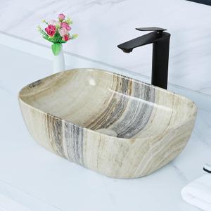 Davivy 18.3"13" Nordic Marbling Rectangle Bathroom Vessel Sink with Pop Up Drain,Ceramic Vessel Sinks,Bathroom Sinks Above Counter,Rectangle Vessel Sink for Bathroom