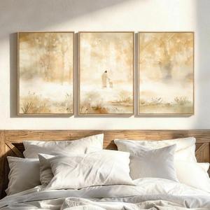 Framed Christian 3 Piece Wall Art, Jesus Leaves the 99 Sheep, 16x24 In