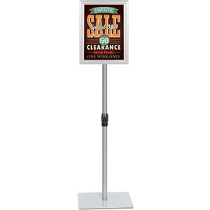 NicQliear Adjustable Sign Stand Holder, 8.5 x 11 Inch Poster Stand with Extra Heavy Duty Square Metal Base, Vertical or Horizontal Outdoor Floor Standing Indoor Display Holder for Restaurant, Silver