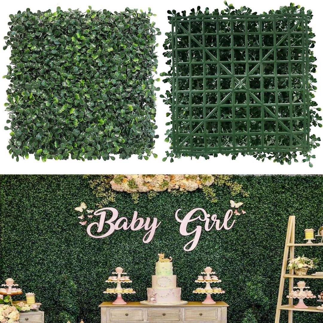 Grass Wall Panels, 10"x 10"(20pcs) 4-Layer Artificial Boxwood Faux Green Wall for Interior