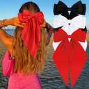 Velscrun Oversized Red White Midnight Black Hair Bows for Women Silky Satin Large Hair Ribbons Long Tail Bow Barrettes Stocking Stuffers for Teen Girls Gifts for Women Christmas Hair Accessories