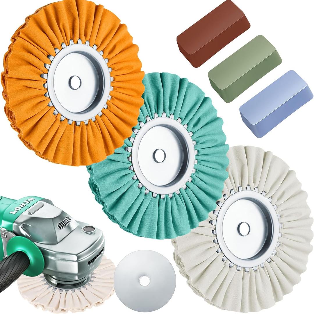 Amylove 8 Inch Airway Buffing Wheels Aluminum Wheel Polishing Kit in Diameter 5/8 Inch Arbor Hole, Polishing Compound and Metal Polish Kit for Angle Grinder(Fresh Color,6 Pcs)