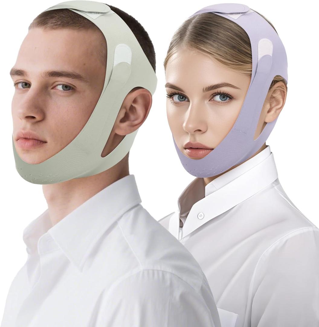 Anti Snore Chin Strap, Snore Stopper with Adjustable Velcro Chin Strap for Sleeping Comfortable Stop Snoring Solution Anti Snoring Devices Breathable and Reusable （Two Couple Outfits） (M)