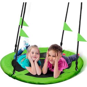 PACEARTH 40 Inch Saucer Tree Swing Flying 900lb Weight Capacity 2 Added Hanging Straps Adjustable Multi-Strand Ropes Colorful Safe and Durable Swing Seat for Children-Green