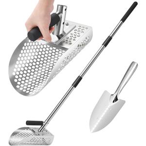 GADFISH Sand Scoop for Metal Detecting, Metal Detector Scoop, Stainless Steel Sand Sifter Shovel, Fast Sifter Shovel for Underwater Treasure Hunting (Stainless Steel)