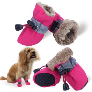 Dog Snow Boots, Dog Shoes for Winter, Dog Winter Boots for Small Medium Dogs Puppies, Dog Boots & Paw Protectors with Anti-Slip Sole and Plush, Pack of 4 (Size 6)
