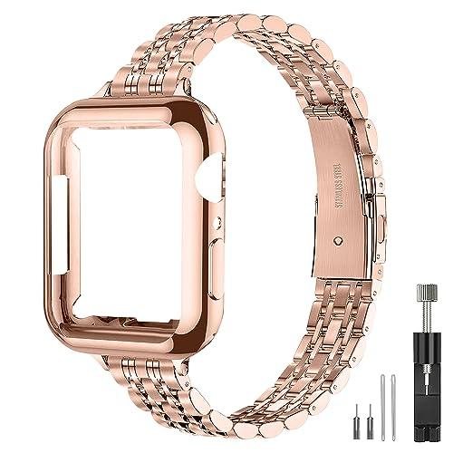 QUNDAXI Slim Watch Band Compatible with Apple Watch 41mm 45mm 42mm 44mm 40mm 38mm Metal stainless steel Watchband suitable for iWatch 87654321SE series Women Luxury strap (Rose Gold, 42mm 44mm 45mm Series 1-9/SE)