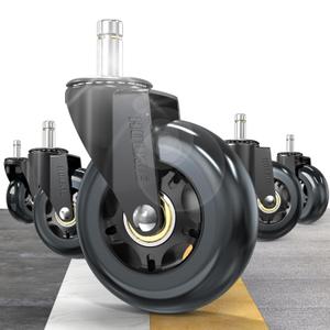HOLKIE Office Chair Wheels Roller Blade Casters - Compatible with 1KEA 10x22mm Computer Gaming - 3 Inch, Replacement Rubber Wheels-Set of 5 for Hardwood Low-Pile Carpet Floors Desk Chair
