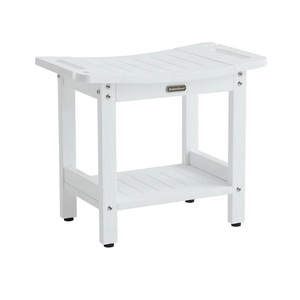 Waterproof Shower Bench, White Poly Shower Stool for Shaving Legs, Shower Chair Seat with Handles & Shower Head Holder, Plastic Bathroom Bench with Adjustable Feet for Inside Shower, Non-Slip