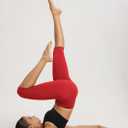 ODODOS 2-Pack High Waist Knee Length Workout Capris for Women, 14" Tummy Control Athletic Running Capri Leggings, Black+Red, Large (L)