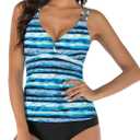 Tankini Swimsuits for Women Criss Cross Back V Neck Adjustable Straps Two Piece Bathing Suits with Bikini Bottom (Blue, M)