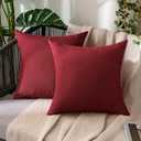 MIULEE Pack of 2 Decorative Outdoor Solid Waterproof Throw Pillow Covers Faux Linen Garden Farmhouse Cushion Cases for Patio Tent Balcony Couch Sofa 18x18 Inch Wine Red