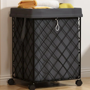 BKNROIHB Multifunctional Laundry Basket with Wheels, Rolling Hamper, Detachable Lining, Metal Frame - Ideal for Bedrooms, Bathrooms, Laundry Rooms(Balck+Black)
