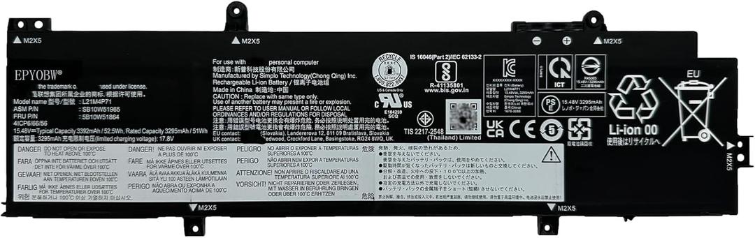 L21M4P71 Laptop Battery 52.5Wh Compatible with Lenovo ThinkPad T14 Gen 3 Gen 4 / ThinkPad P14s Gen 3 Gen 4 Series L21L4P71 L21C4P71 L21D4P71 L21M4P72 L21L3P71 L21C3P71 L21M3P71