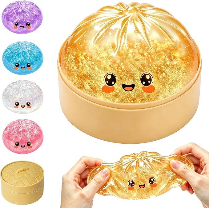 Squishy Toy, Gold Stress Balls Squeeze Toy with Food Steaming Box
