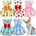 5 Pack Girl Dog Clothes Floral Summer Puppy Princess Bowknot Dog Dresses for Small Dogs Girl Clothes Cute Outfits for Boys Girls Pets Cats Dogs Large