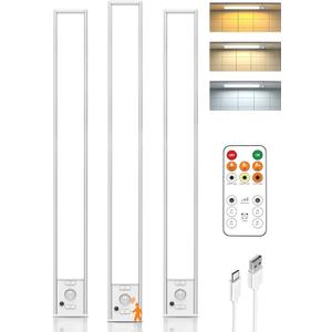 Under Cabinet Lights,80 LED Motion Sensor Light Indoor,4000mAh USB Rechargeable Closet Lights with Remote Control,3 Color Temps Wireless Under Counter Lights for Bedroom,Kitchen,Wardrobe,Stair (White-15.9 Inch)
