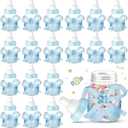Nuenen 36 Pcs Baby Bottle Party Favors Plastic Mini Milk Bear Bottles for Baby Shower Decorations and Centerpieces Candy Jar with Ribbon for Gifts(Blue,Stylish)