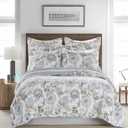 Levtex Home Ophelia Spa Reversible Full/Queen Quilt Set (88x92in) and 2 Pillow Shams (26x20in) - Bedding - Blue, Yellow, White - Rayon Full/Queen Size Quilt Bedding Set - Lightweight, Soft, Pre-Washed