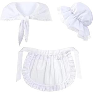 Colonial Costume Set White Mob Cap Bonnet Shawl Waist Apron Pilgrim Costume Accessories for Women Girls