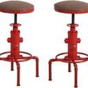 Topower Antique Vintage Industrial Barstool PU Leather Water Pipe Fire Hydrant Design Cafe Coffee Industrial Bar Stool Set of 2 Antique Red