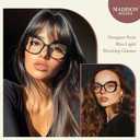 Madison Avenue Oversized Square Blue Light Blocking Glasses for Women with Pouch, Elegant Thick Computer Eyeglasses