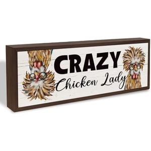 Funny Chicken Decors, Crazy Chicken Lady Sign, Hens Rooster Farm Decor, Chick Coop Sign, Rustic Framed Wooden Plaque, Farmhouse Home Decor 9.5x3.1x1 inches
