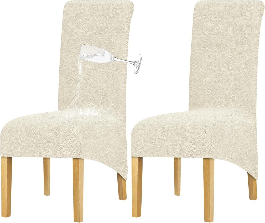 Waterproof Chair Covers Set of 2 - Stretch Xl/Oversized Extra Large Dining Room Chair Covers High Back Large Chair Cover Slipcover Washable Chair Protectors Covers Dining Chair Slipcovers（Cream）