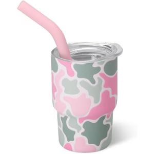 Swig Life Swig Shots Insulated Tumbler 2oz, Stainless Steel Mini Tumbler with Lid and Silicone Straw, Double Wall & Vacuum Sealed, Mini Tumblers for Shots (Blushing Camo)