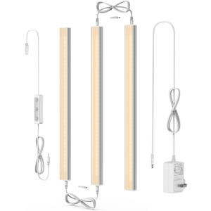 ASOKO Dimmable LED Under Cabinet Lights Warm White 2700K, 3 Pcs 12" Linkable Cabinet Lighting Plug in, 24V ETL Listed Plug, Led Closet Light Bars for Kitchen Counter, Shelf, Bookcase, Showcase etc