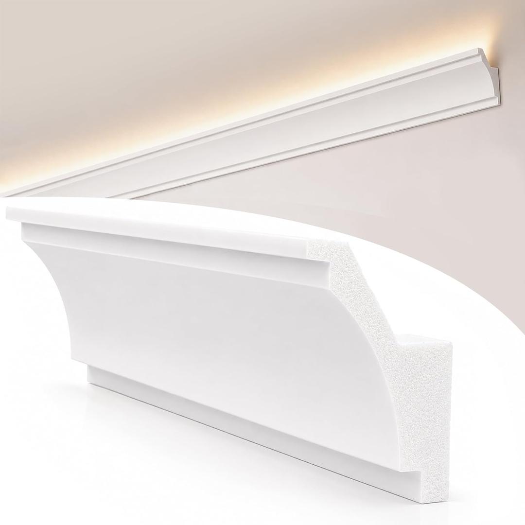 moonoom 10 Pack 39 Ft Ceiling Crown Molding Trim, High Impact Ceiling Decorative Moulding, Room Top Light Strip Crown Molding for Ambient Home Bedroom Living Room Lighting (Style A)