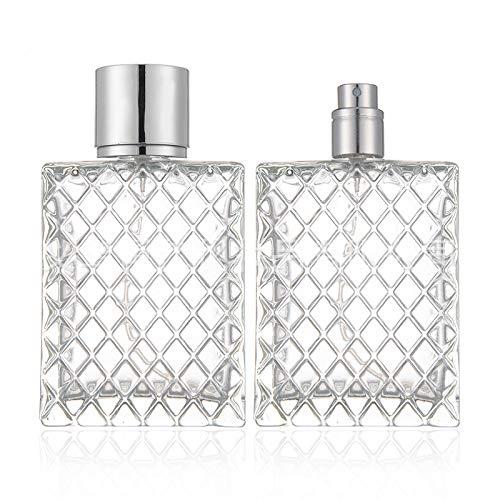 2 Set,100ml Glass Fine Mist Atomiser,Empty Glass Square Grids Perfume Atomizer Spray Pump Bottle Travel Refillable Bottle for Liquid Fragrance Cosmetic Container