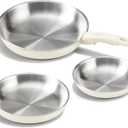 KITEXPERT Stainless Steel Pan Set  8", 10", 12" Tri-Ply Frying Pan Skillet with Removable Handles  PFOA-Free, Cream White Ceramic Exterior, Dishwasher & Oven Safe, Compatible with All Stovetops