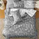 Joiedomi Queen Comforter Set Grey, 3 Pieces Floral Queen Bedding Set with 1 Soft Reversible Botanical Comforter and 2 Pillow Shams, Bed in a Bag for All Seasons