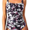 Aqua Eve One Piece Bathing Suit for Women Tummy Control Swimsuit Slimming Vintage Swimwear (Medium, Purple Floral)