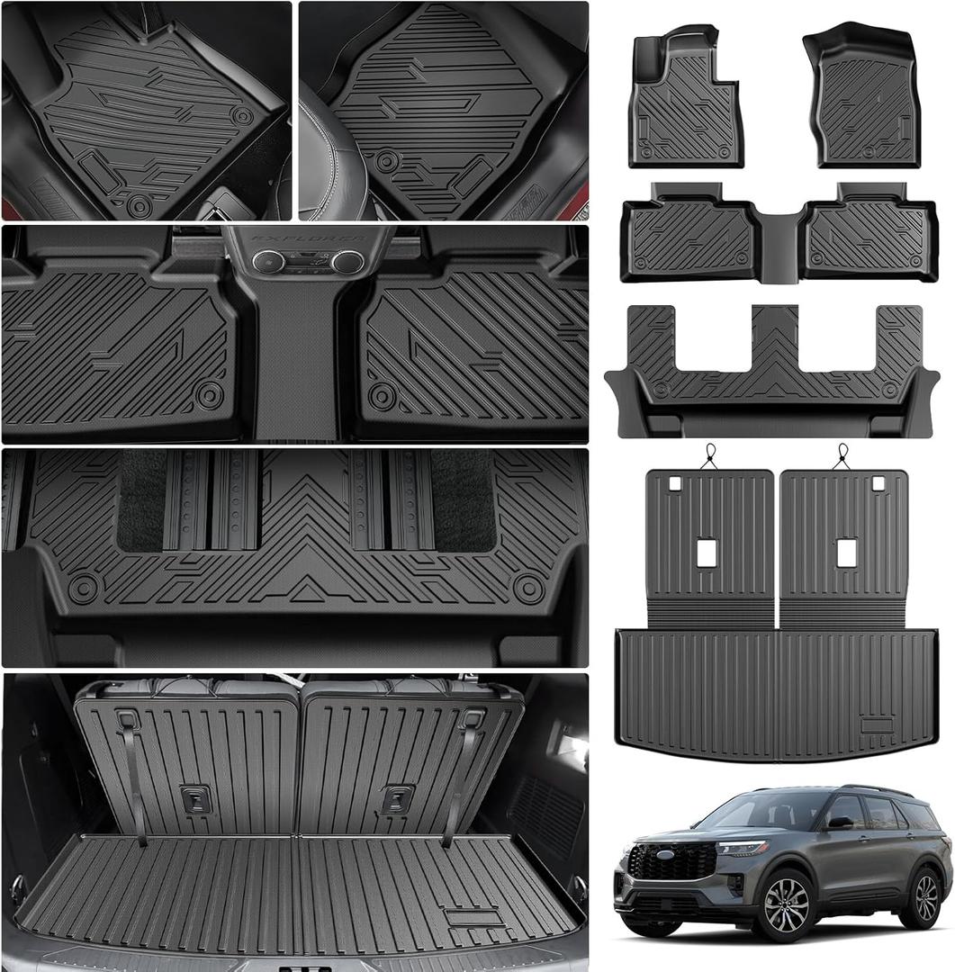 Cartist Floor Mats for Ford Explorer (Only for 7 Seats) 2020-2025 2026, All Weather Cargo Liner for Explorer Accessories, Heavy Duty Car Mats, Car Accessories