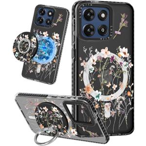 Lotadilo Cute Case for Moto G Stylus 5G 2025 for Women Girls - Funny Dried Flower Design Compatible with Magsafe Ring Holder Magnetic Stand Kickstand Fashion TPU Phone Covers Kawaii
