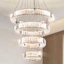 Modern Crystal Chandeliers 4 Ring LED Crystal Pendant Light DIY Adjustable High Chandelier for Dining Room Living Room Bedroom (3 Color Changeable) (Chrome-Multi Color)