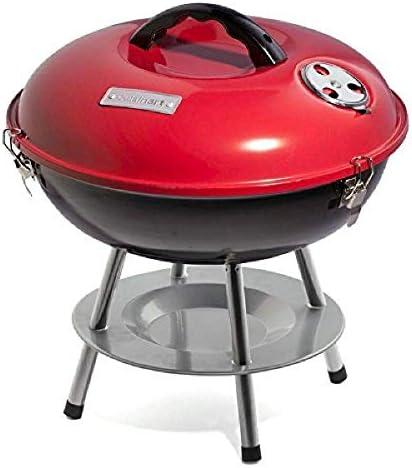 Cuisinart 14" Portable Charcoal Grill, Tabletop Outdoor Small Grill with Locking Lid and Dual Vents, Chrome Plated Travel Size BBQ Perfect for Camping, Tailgates, Cookouts, Red