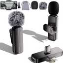 2 Pack Wireless Mini Lavalier Lapel Microphone for iPhone,Android Phone(2 in 1) - 65ft Cordless Clip on Dual Mics with Noise Reduction 6H Working Time for Video Recording Vlogging, YouTube,(Black)