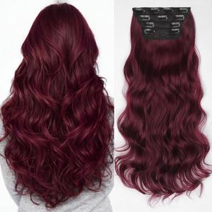 Kookastyle Clip in Hair Extensions, Natural Long Layered Soft Invisible Synthetic Curly Hairpieces for Women,4 pcs(20 InchBurgundy)