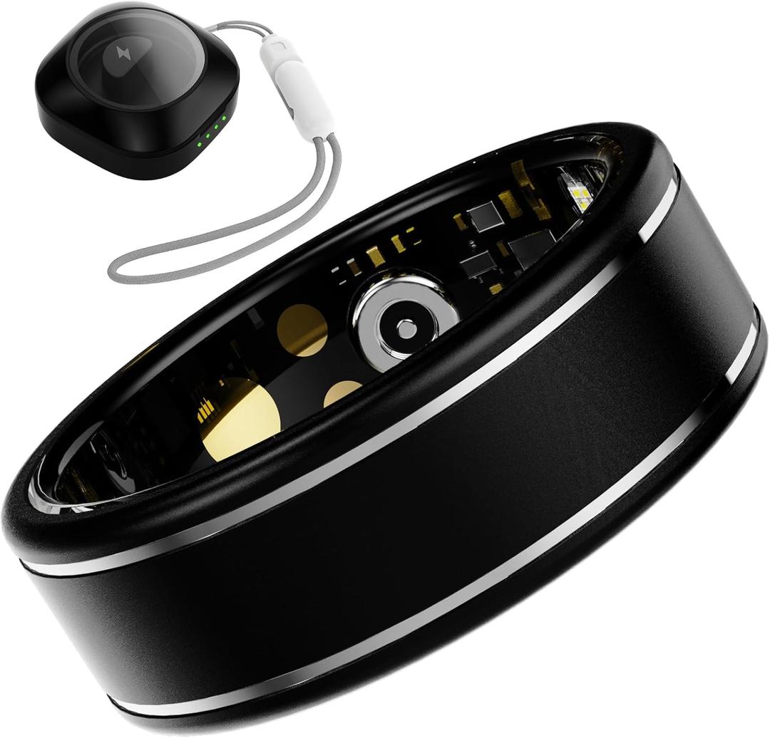 Smart Ring for Men Women  Fitness Tracker Ring with Heart Rate, SpO2, Blood Pressure, Sleep Monitoring, Step & Calorie Counter, No Subscription Fee, iOS & Android Compatible (Black, 9)