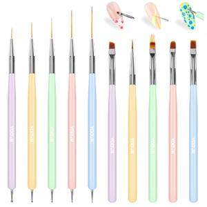 YOOVR 10 Pcs Nail Art Brushes Set, Nail Dotting Tools, French Tip Tool, Nail Art Deign Tools with Builder Gel Brush Polish Extension Brush Thin Liner Detail Painting Brushes, Nail Tech Supplies Kit