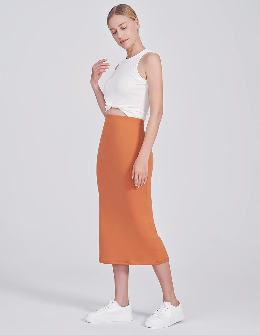 POSHDIVAH Women's Maternity Skirt Over The Belly Midi High Waisted Solid Stretchy Pregnancy Pencil Skirt, Size XL
