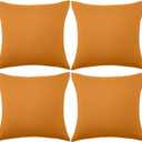 4 Pack Decorative Outdoor Waterproof Throw Pillow Covers, Square Patio Balcony Garden Waterproof Cushion Case, PU Coating Pillow Shell for Couch, Bed, Patio, Sofa, Tent,18 x 18 Inch (Light Orange)
