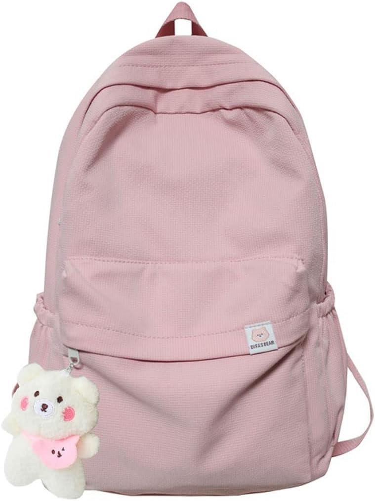 Aesthetic Backpack Cute Backpack School Supplies Laptop Bag for Teens Girls Women Students Solid Color (Pink)