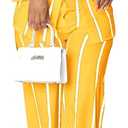 Remelon Women's Casual Two Piece Outfits Striped Long Sleeve Collar Button Down Shirt Blouse High Waist Wide Leg Pants Sets (Large, Yellow)
