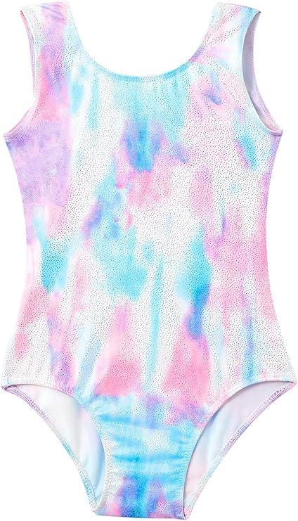 Domusgo Gymnastics Leotards for Girls 4t 5t Blue Purple Scrawl Sparkly One Piece Tumbling Outfits